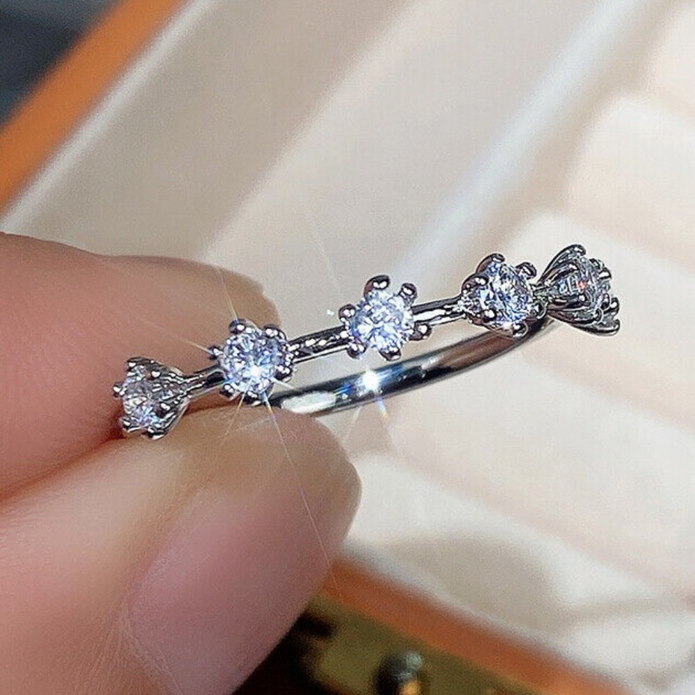 🎁925 Silver Plated Round Rectangle Diamond CZ Rings For Women, HA4589-6